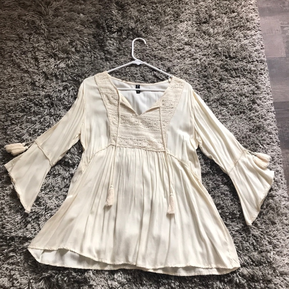 Boho 3/4 bell-sleeved ivory top